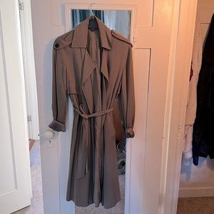 All Saints drapey trench coat, olive color way, tie belt closure, side pockets